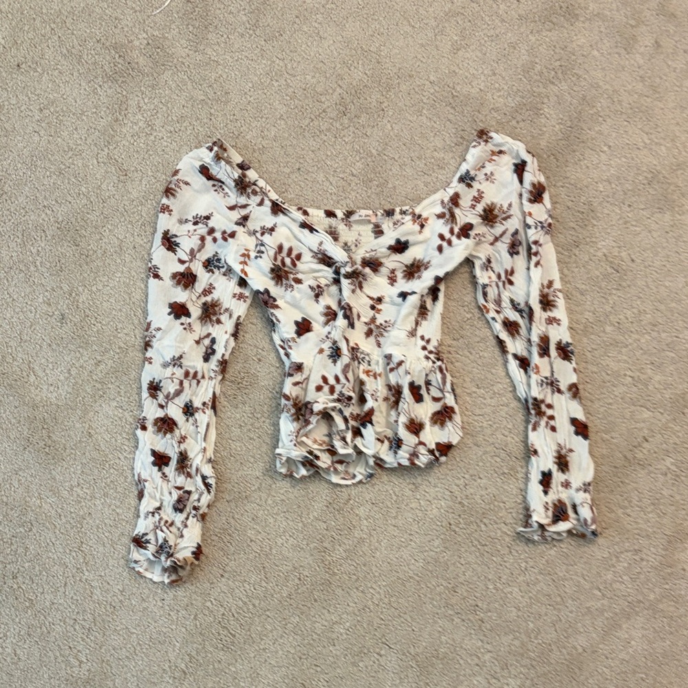 Miami Floral Off-Shoulder Blouse - White and Brown